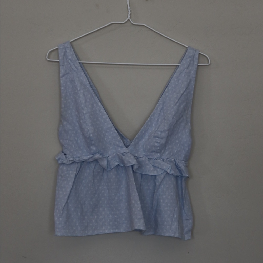Urban Outfitters - light blue floral ruffle detail top